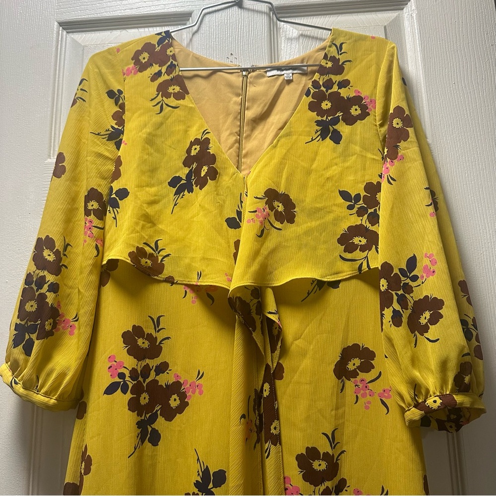 Madewell Yellow  Maxi Dress with Floral Accents V-neck size 00